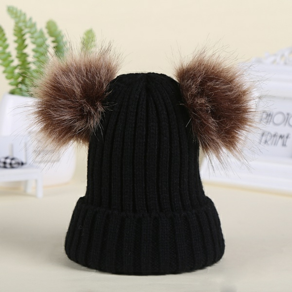 Baby Toddler Fashionable Solid Pompon Knitted Hat